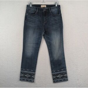 Driftwood Colette Embroidered Cuff Jeans Boho Cowgirl Size 29/26‎ Med Wash Denim